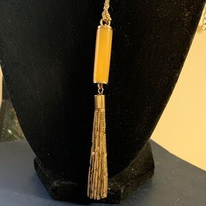 Banana Republic Gold-Tone Tassel Necklace with Yellow Resin Accent 26”